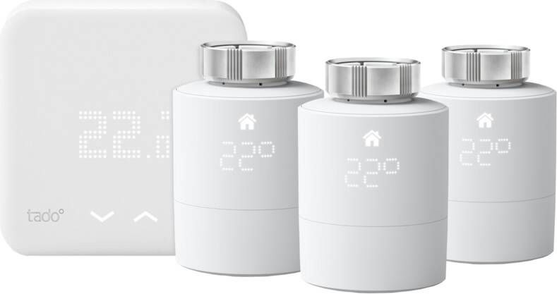 Tado Draadloze Slimme Thermostaat V3+ Startpakket + 3 radiatorknoppen