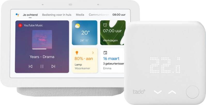 Tado Slimme Thermostaat V3+ Startpakket + Google Nest Hub 2 Chalk