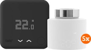 Tado Slimme Thermostaat V3+ Zwart Draadloos Startpakket + 5 radiatorknoppen