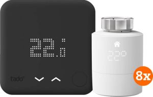 Tado Slimme Thermostaat V3+ Zwart Draadloos Startpakket + 8 radiatorknoppen