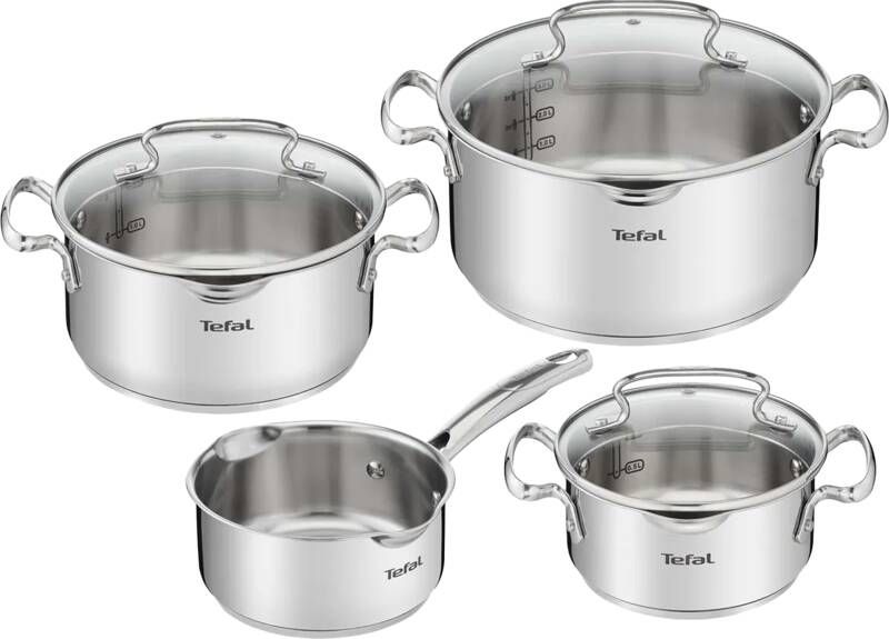 Tefal Duetto+ Kookpannenset 4 delig RVS met glazen deksels