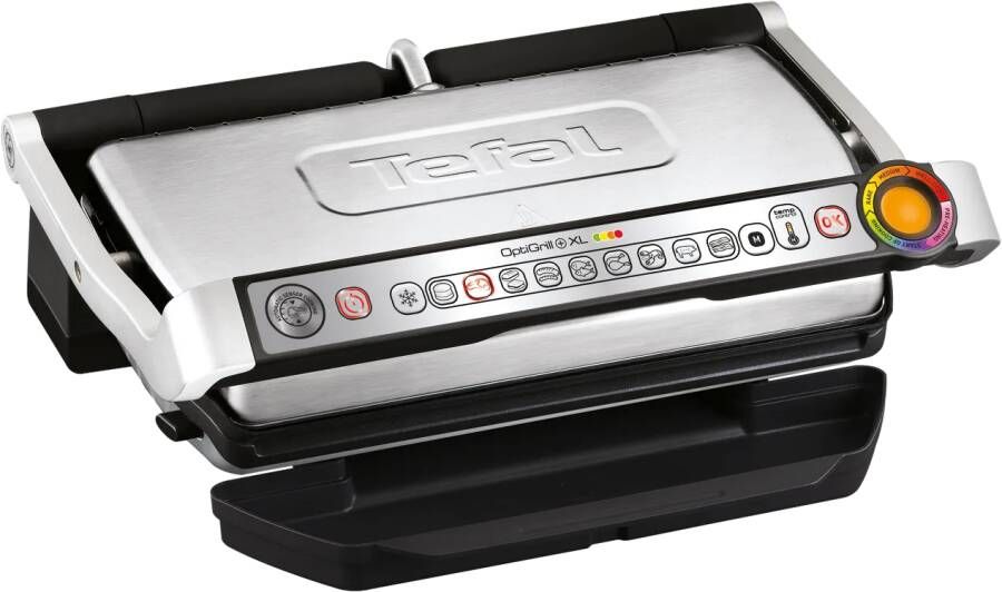 Tefal Contactgrill GC724D OptiGrill+ XL met bakplaat 9 vaste programma s ontdooifunctie 4 instelbare temperatuurlevels automatische uitschakeling vaatwasserbestendige afneembare grillplaten