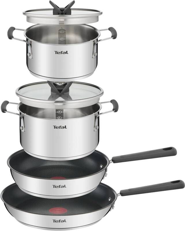 Tefal Opti'Space Pannenset 4-delig Kookpan Ø 18 + 20 cm Koekenpan Ø 24 + 28 cm