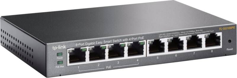 TP-Link TL-SG108PE 8-Port Gigabit Easy Smart Switch with 4-Port PoE+ Switch Zwart