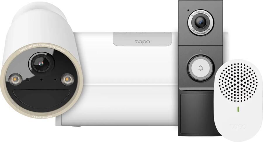 TP-Link Tapo C460 + H500 Smart HomeBase + D235 Smart Battery & Wired Doorbell