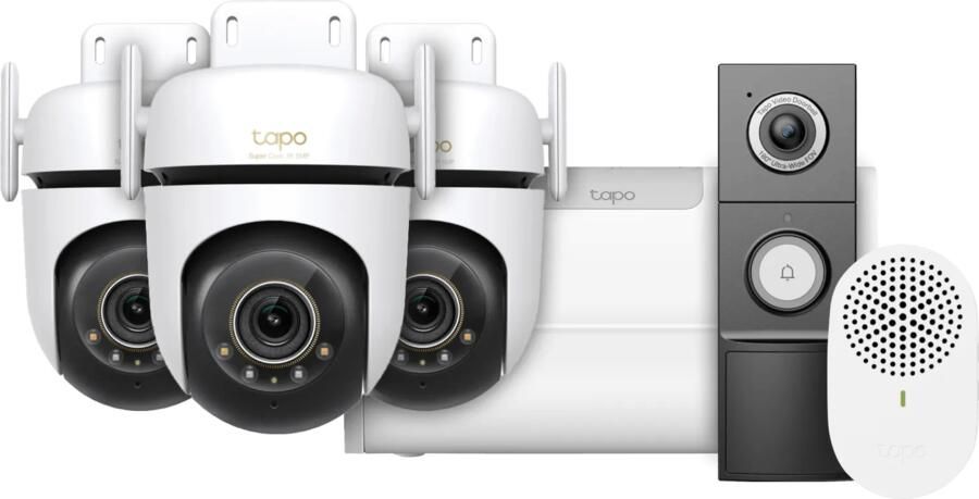 TP-Link Tapo C530WS 3-Pack + H500 CentralHub + D235 Smart Battery & Wired Doorbell