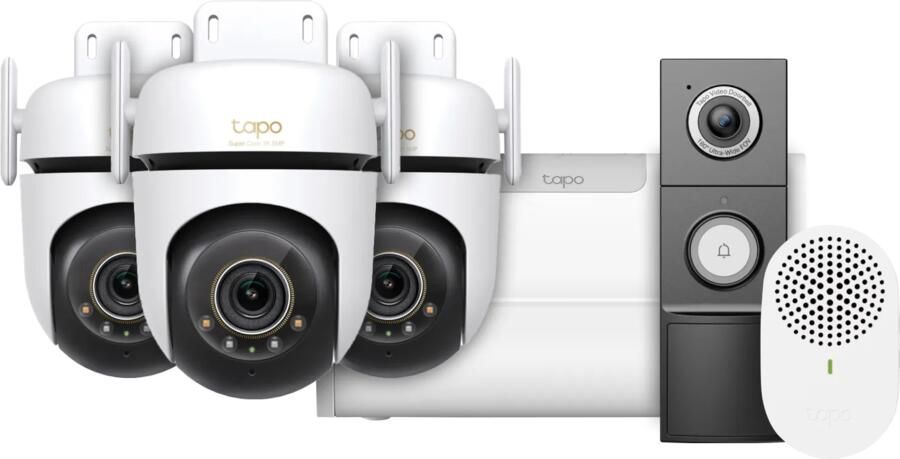 TP-Link Tapo C530WS 3-Pack + H500 Smart HomeBase + D235 Smart Battery & Wired Doorbell