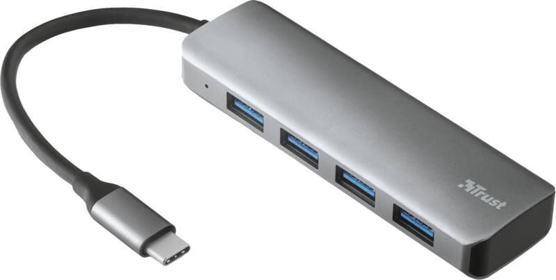 Trust Halyx Aluminium USB-C naar 4 ports USB-A 3.2 USB Hub Grijs