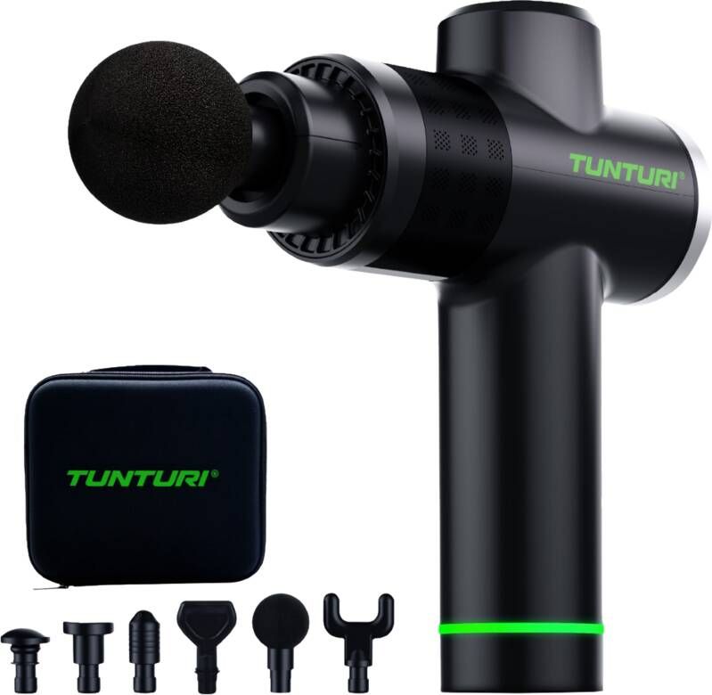 Tunturi MG40 Massage Gun Massage Apparaat Met Multi Grip Inclusief 6 Opzetstukken En Koffer Extra Krachtig en Stil Incl Gratis App