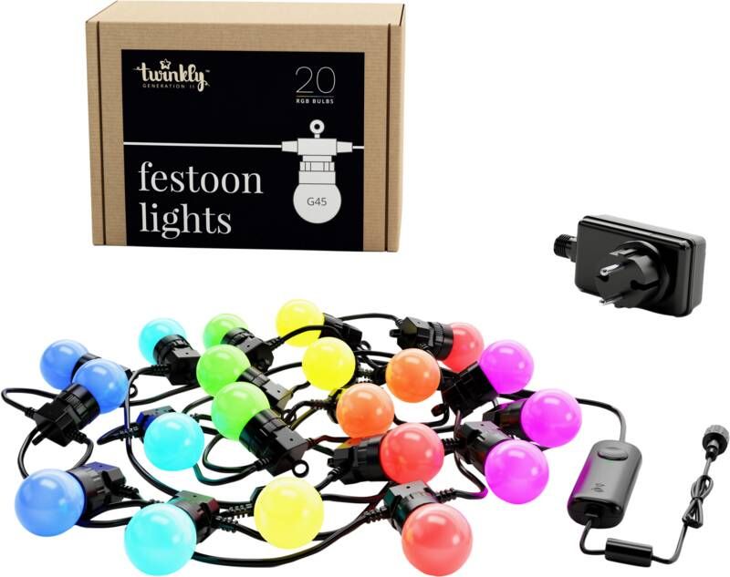 Twinkly Festoon Lichtsnoer 20 RGB LED lampjes App-gestuurde 10M Binnen en Buiten Slimme Verlichting Decoratie Zwart