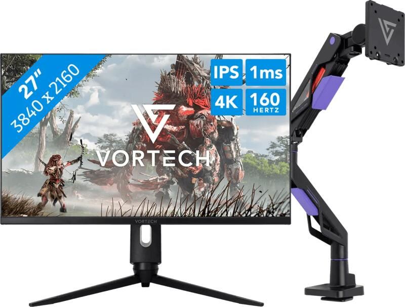 Vortech Prestige 27 inch 4K + Monitorarm met Gasveer