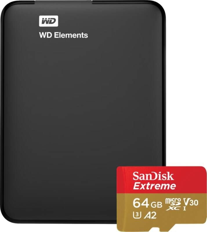 Western Digital WD Elements Portable 1TB + SanDisk MicroSDXC Extreme 64GB