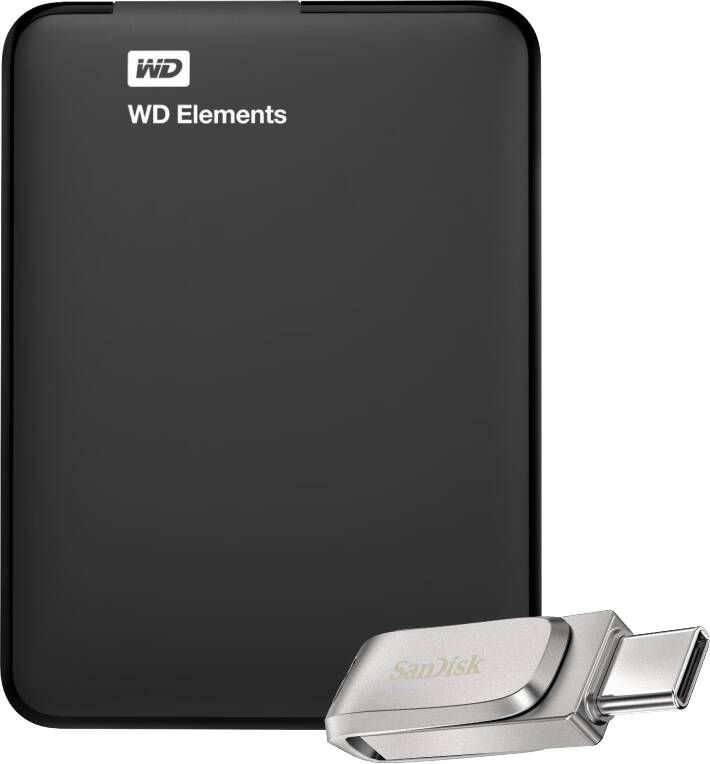 Western Digital WD Elements Portable 1TB + SanDisk Ultra Dual Drive 3.1 Luxe 64GB