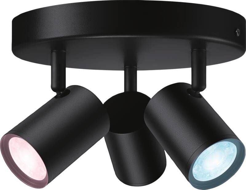 WiZ Opbouwspot Imageo Rond Zwart 3 spots Slimme LED-Verlichting Gekleurd en Wit Licht GU10 3x 5W Wi-Fi