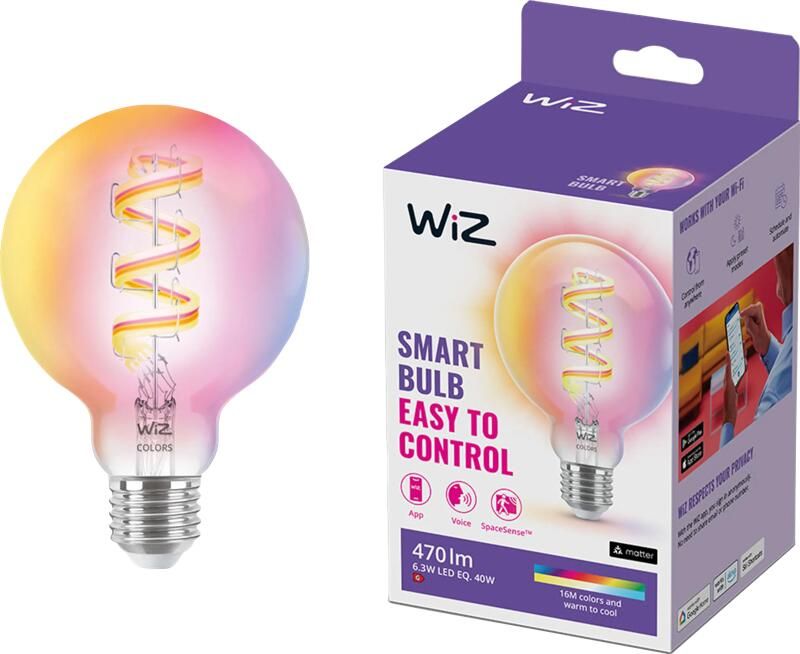 WiZ Connected WiZ Globe Filament Wit en Gekleurd Licht E27 Transparant