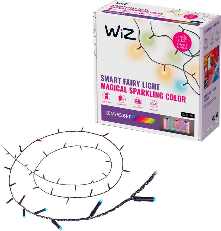 WiZ Slimme Lichtslinger Wit en gekleurd licht 20 Meter 160 Lampjes 8 Verschillende lichtzones