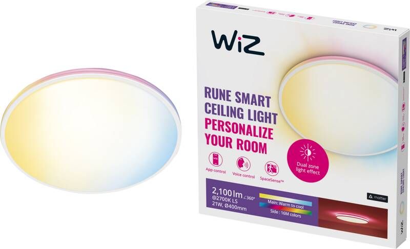 WiZ Plafondlamp Rune Wit Slimme LED-Verlichting Gekleurd en Wit Licht Geïntegreerd LED 21W Wi-Fi