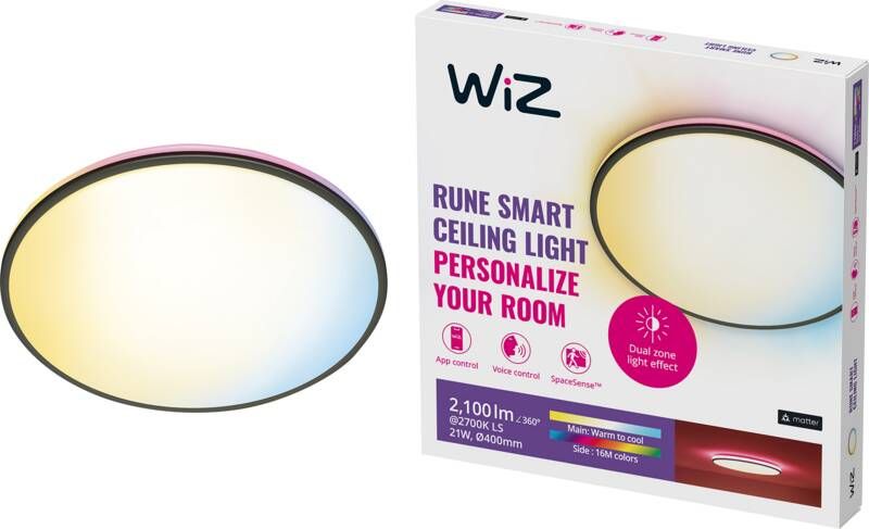 WiZ Plafondlamp Rune Zwart Slimme LED-Verlichting Gekleurd en Wit Licht Geïntegreerd LED 21W Wi-Fi