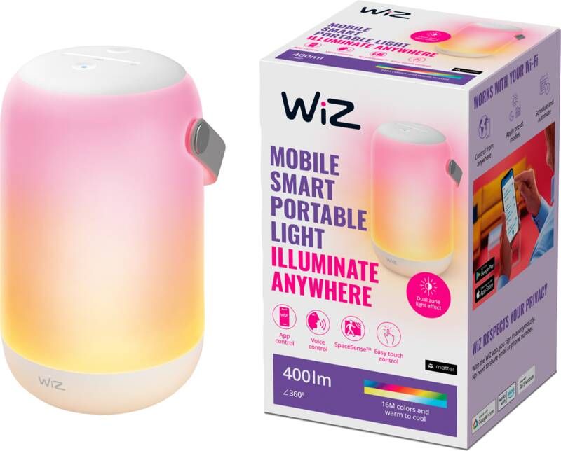 WiZ Draagbare tafellamp Slimme LED-Verlichting Gekleurd en Wit Licht Wi-Fi