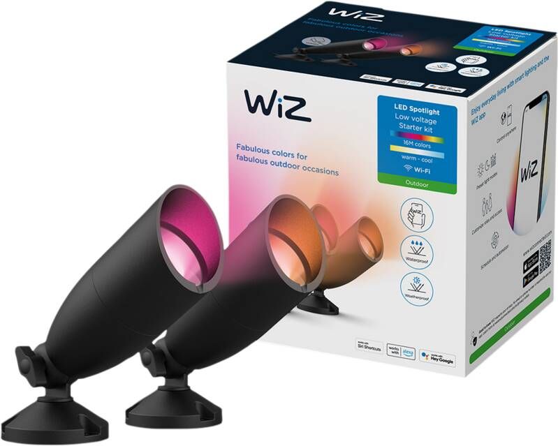 WiZ Grondspot voor Buiten Zwart Starterset Slimme LED-Verlichting Gekleurd en Wit Licht 12V