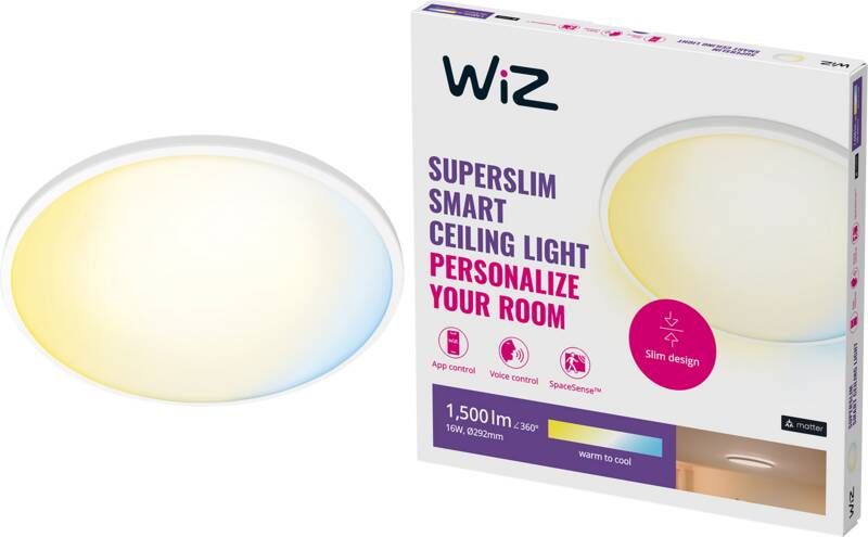 WiZ Plafonniere SuperSlim Wit Slimme LED-Verlichting Warm- tot Koelwit Licht Geintegreerd LED 16W Wi-Fi