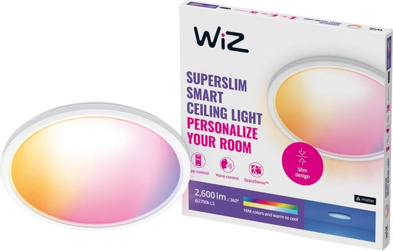 WiZ Plafondlamp SuperSlim Wit Slimme LED-verlichting Gekleurd en Wit licht Geïntegreerde LED 22W Wi-Fi