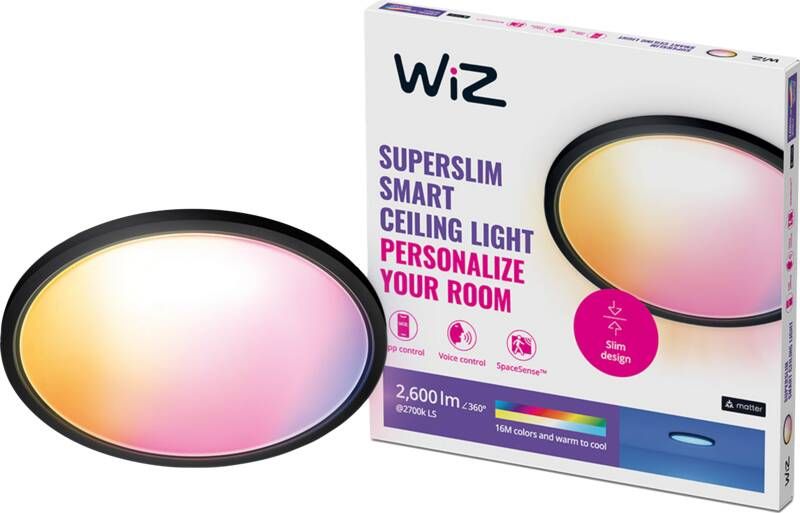 WiZ Plafondlamp SuperSlim Zwart Slimme LED-verlichting Gekleurd en Wit licht Geïntegreerde LED 22W Wi-Fi