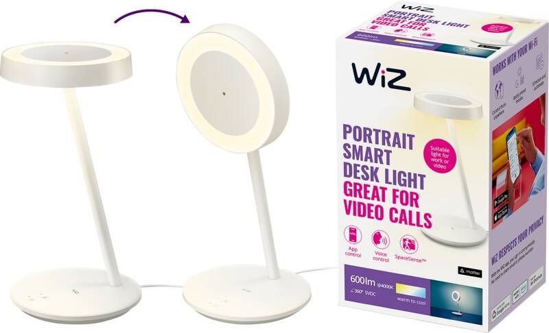 WiZ Bureaulamp Slimme LED-verlichting Warm- tot Koelwit Licht Geïntegreerde LED Wi-Fi