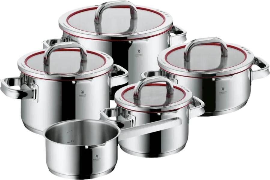WMF Pannenset Function 4 Deksel met 4 functies voor waterarm garen en gecontroleerd afgieten inductie (set 9-delig)