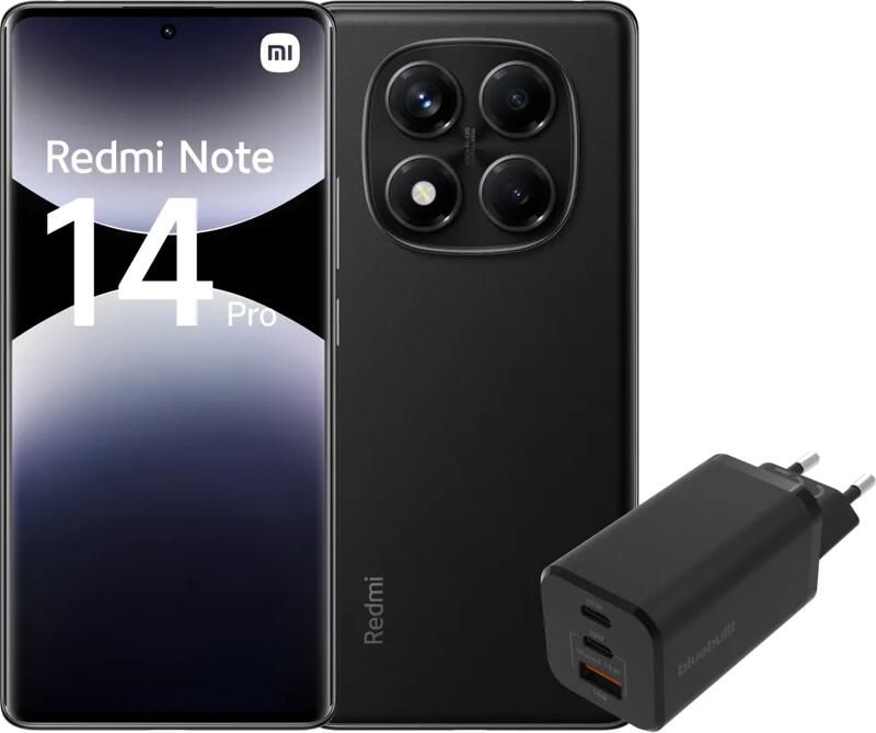 Xiaomi Redmi Note 14 Pro 256GB Zwart 4G + BlueBuilt Oplader met 3 Usb Poorten 65W Zwart