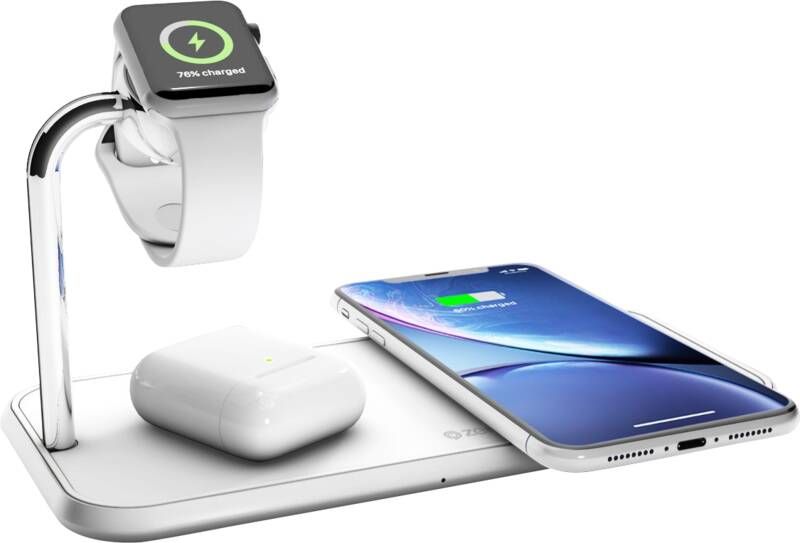 ZENS Dual+Watch Aluminium Wireless Charger draadloze lader (wit)