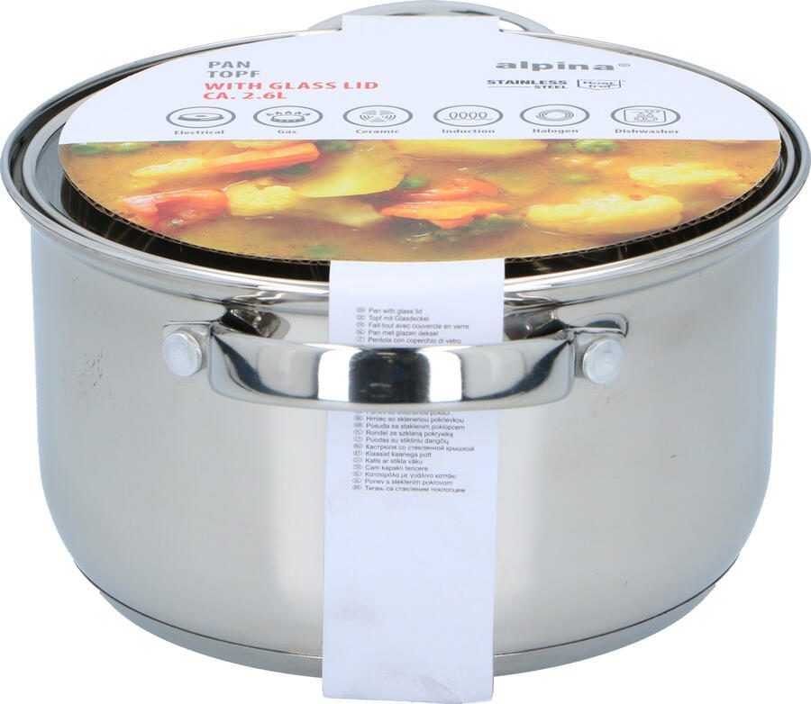 Alpina kookpan met deksel 18cm 2.4 liter geschikt voor inductie