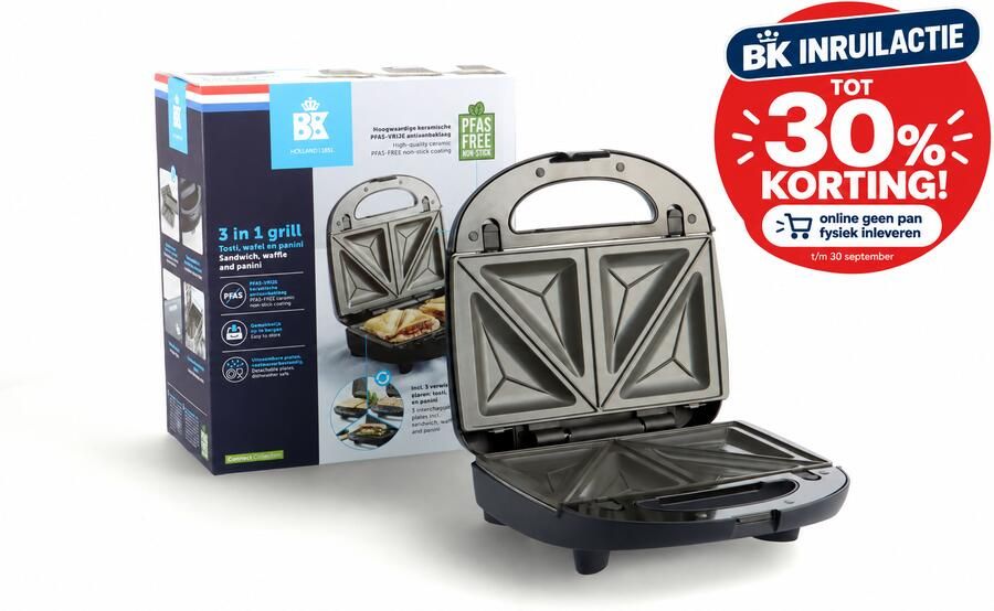 BK Connect 3-in-1 Multigrill met verwisselbare tosti- wafel- en paniniplaten PFAS-vrij - Foto 3