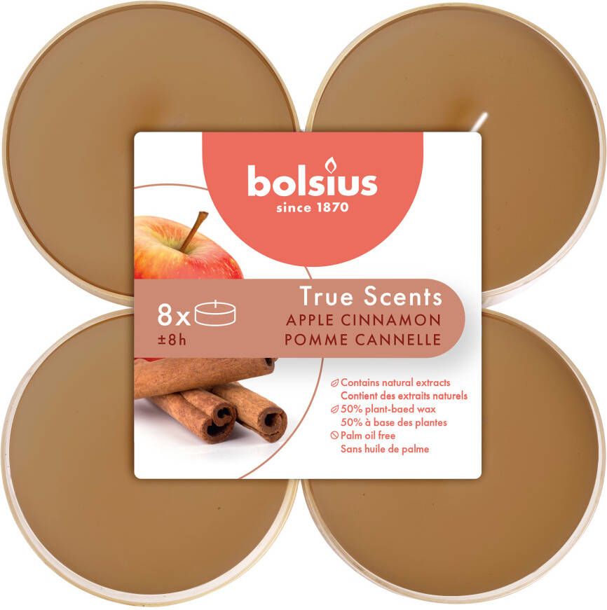 Bolsius Geur maxitheelichten 8 uur pak a 8stuks True Scents Apple Cinnamon