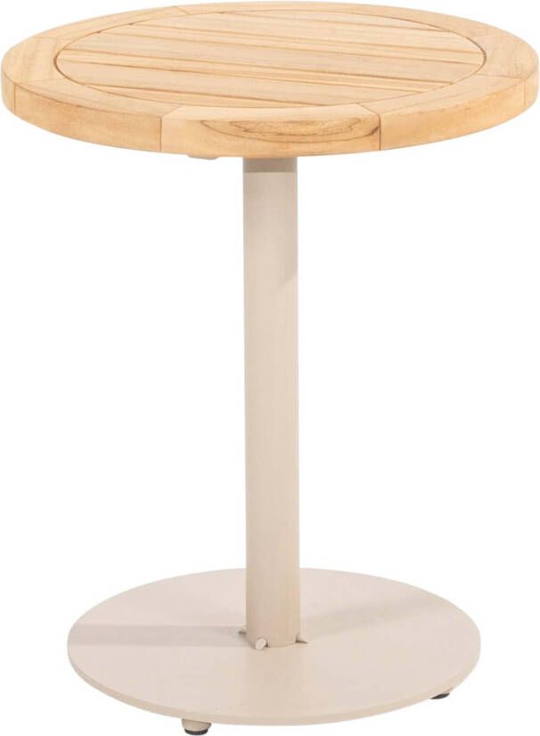 4 Seasons Outdoor 4SO Volta koffie tafel 45 cm rond hoog 55 cm teak blad latte frame