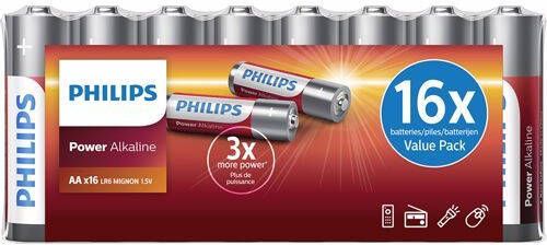 Philips Voordeelverpakking AA-Batterijen 16 Stuks Alkaline Batterijen LR6 Houdbaar tot 10 Jaar