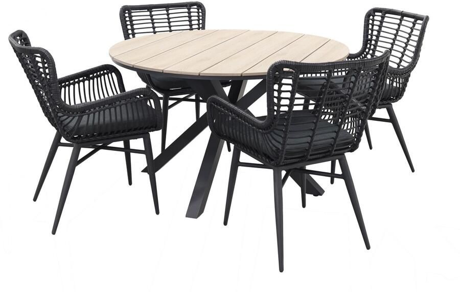 Coppens Edison tuintafel met 4 Jasmine dining tuinstoelen