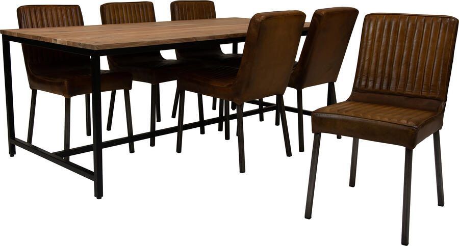 Coppens Eethoek met 6 leren stoelen brayn met eettafel monaco