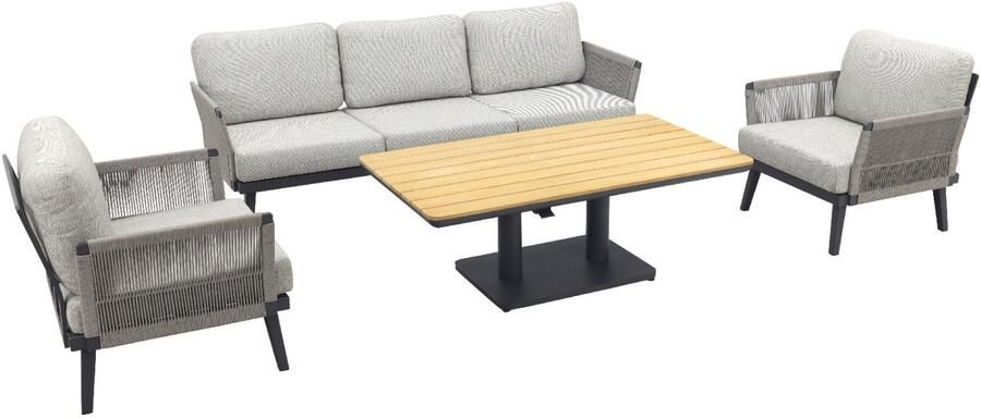 Coppens Qopps Elion loungeset met Zamin in hoogte verstelbare tuintafel