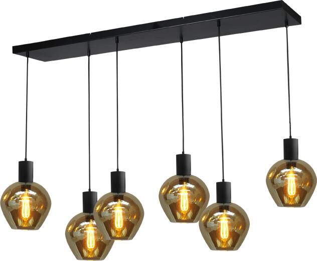 Coppens Hanglamp Bounty 6-lichts mat zwart 130x25 cm inclusief glas