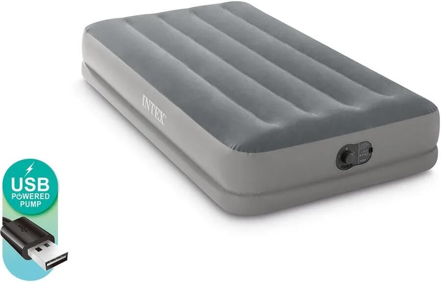 Intex Prestige Mid-Rise Luchtbed 1-Persoons 99x191x30 (BxLxH) Grijs Met ingebouwde FastFill USB pomp