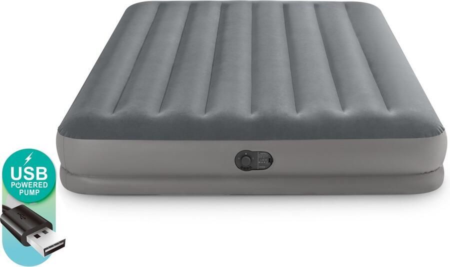 Intex Prestige Mid-Rise Luchtbed 2-Persoons 152x203x30 (BxLxH) Grijs Met ingebouwde FastFill USB pomp