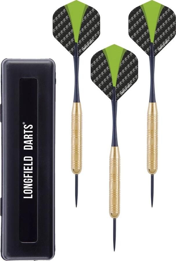 Longfield Games 1x Set van dartpijltjes met groen met zwarte flights 24 grams Dartpijlen