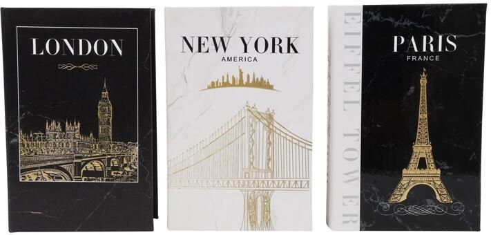 Coppens Opbergbox rechthoek Book New York Paris Londen a3 grijs