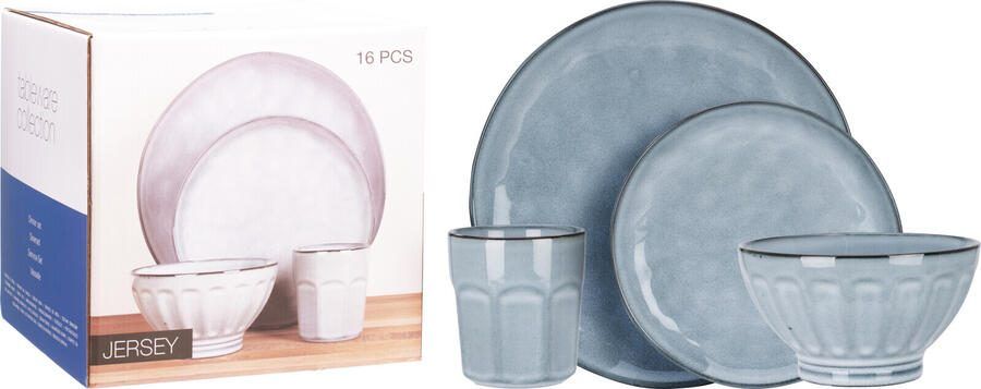 Coppens Serviesset van 16-delig aardewerk in blauwe reactive glaze