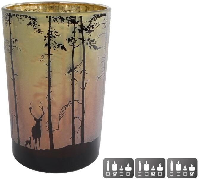 Coppens Theelichth Forest L groen rood glas 12x12x18cm