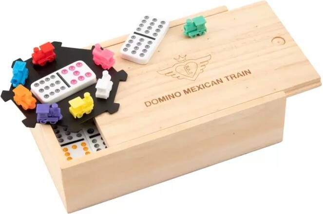 Coppens Domino dubbel 9 Mexican Train in houten kist