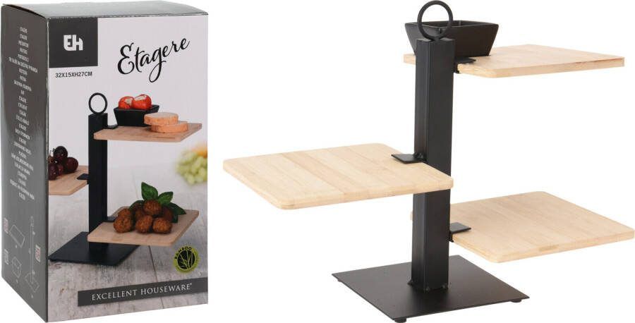 Excellent Houseware 3-laagse etagere bamboe 27 cm Etageres
