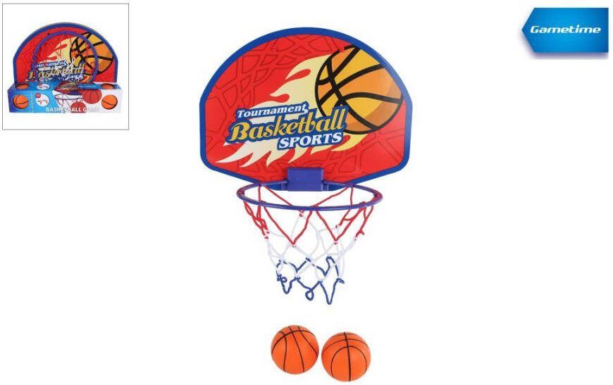 Coppens Gametime basketbalring 17cm met bord 28x21cm ophanghaken en 2 ballen