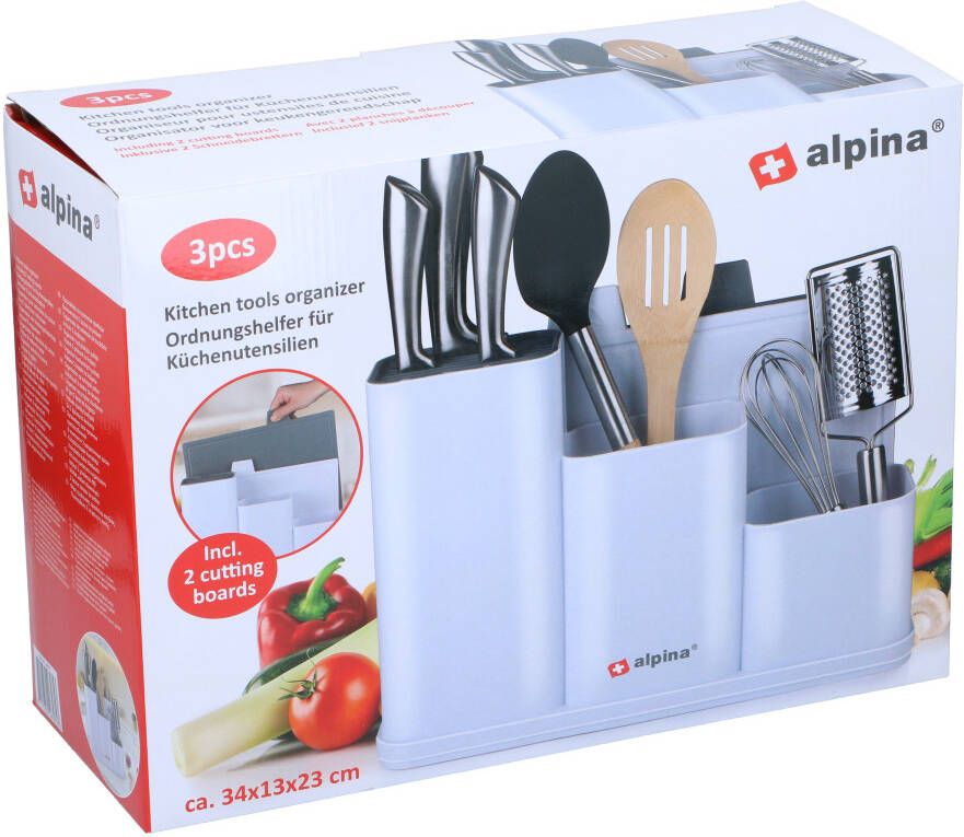 Alpina Keukenorganizer Met Snijplanken 34 x 13 x 23 CM Vaatwasserbestendig Wit